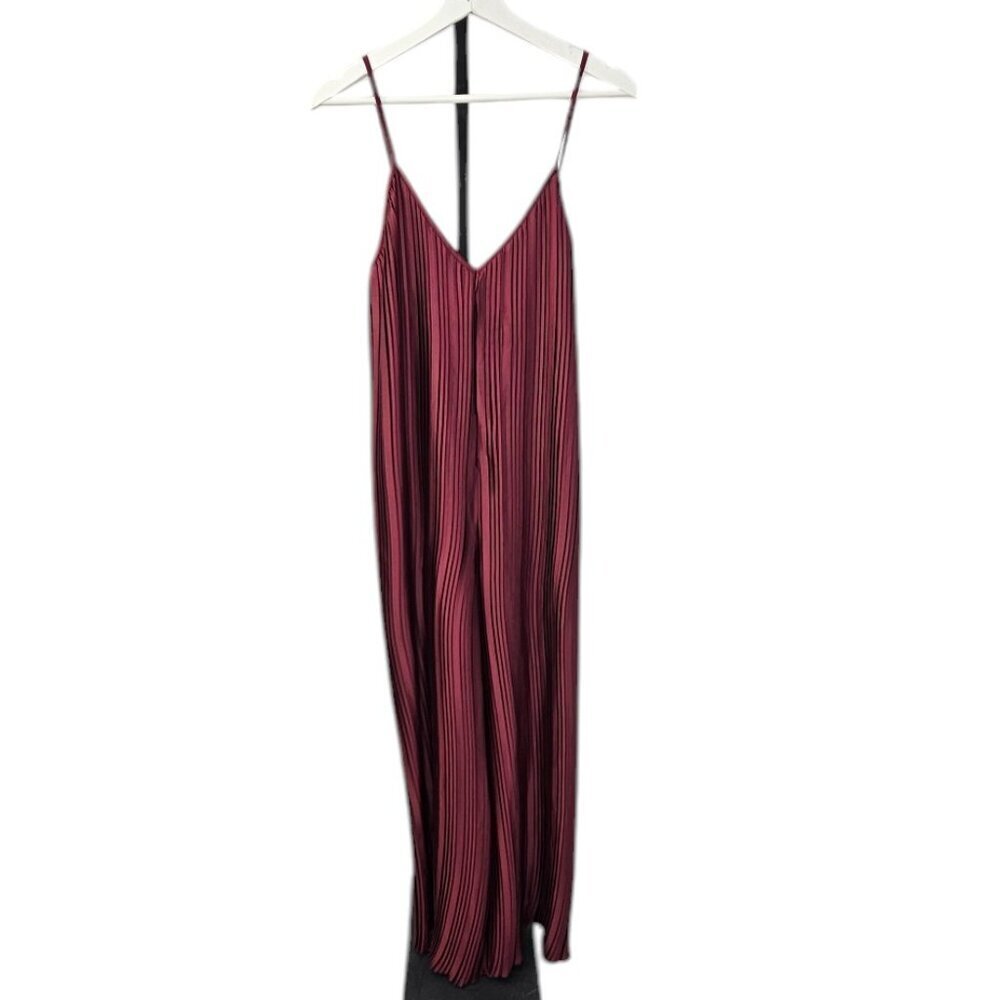 Anthropologie Sleeveless Plissé Jumpsuit Sleeveless Pleated in Wine Size Medium